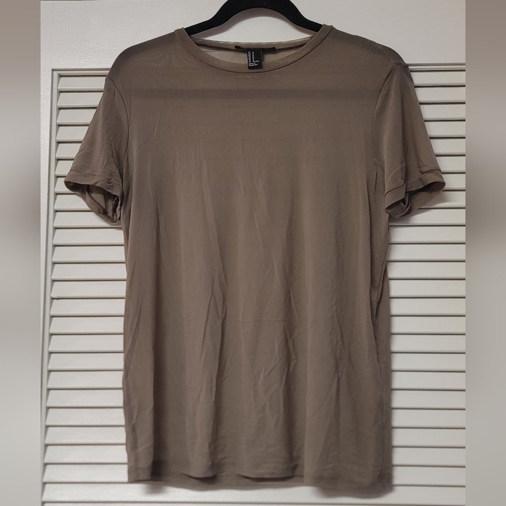 Forever 21 - Greenish Brown Lightweight Short-Sleeve Tight-Mesh Top